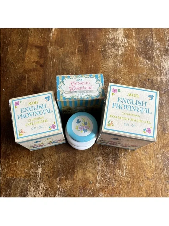 Avon ENGLISH PROVINCIAL Victorian Washstand,Cologne, Bath Oil, Powder Sachet VTG - Picture 2 of 16